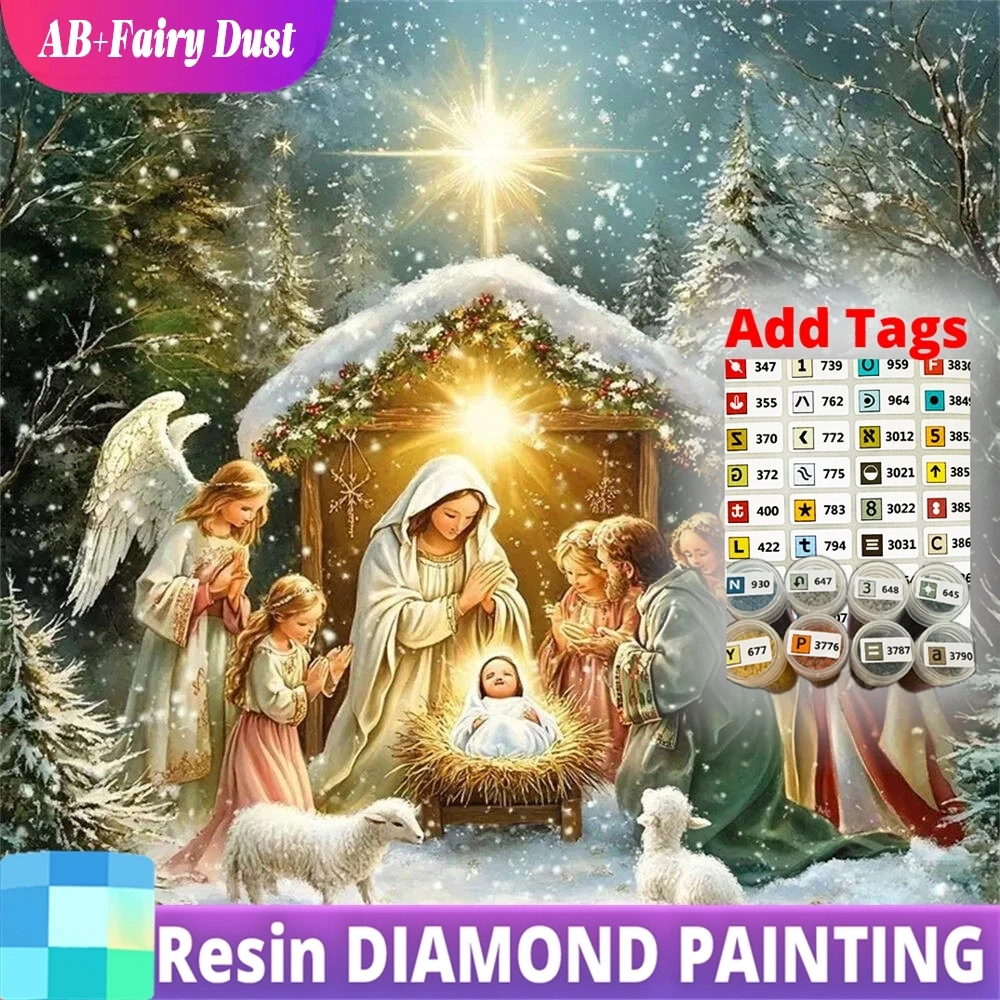 

Смола AB Фея Пыль Алмазная Вышивка Религия Мозаика DIY Зимняя Картина Иисус Картина Горный Хрусталь Ангел Портрет Настенный Декор