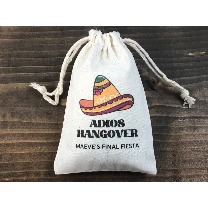 5Pcs Personalized Adios Hangover Cotton Gift Bag Custom Mexican Sombrero Fiesta Theme Recovery Kit Bags for Bachelorette Party