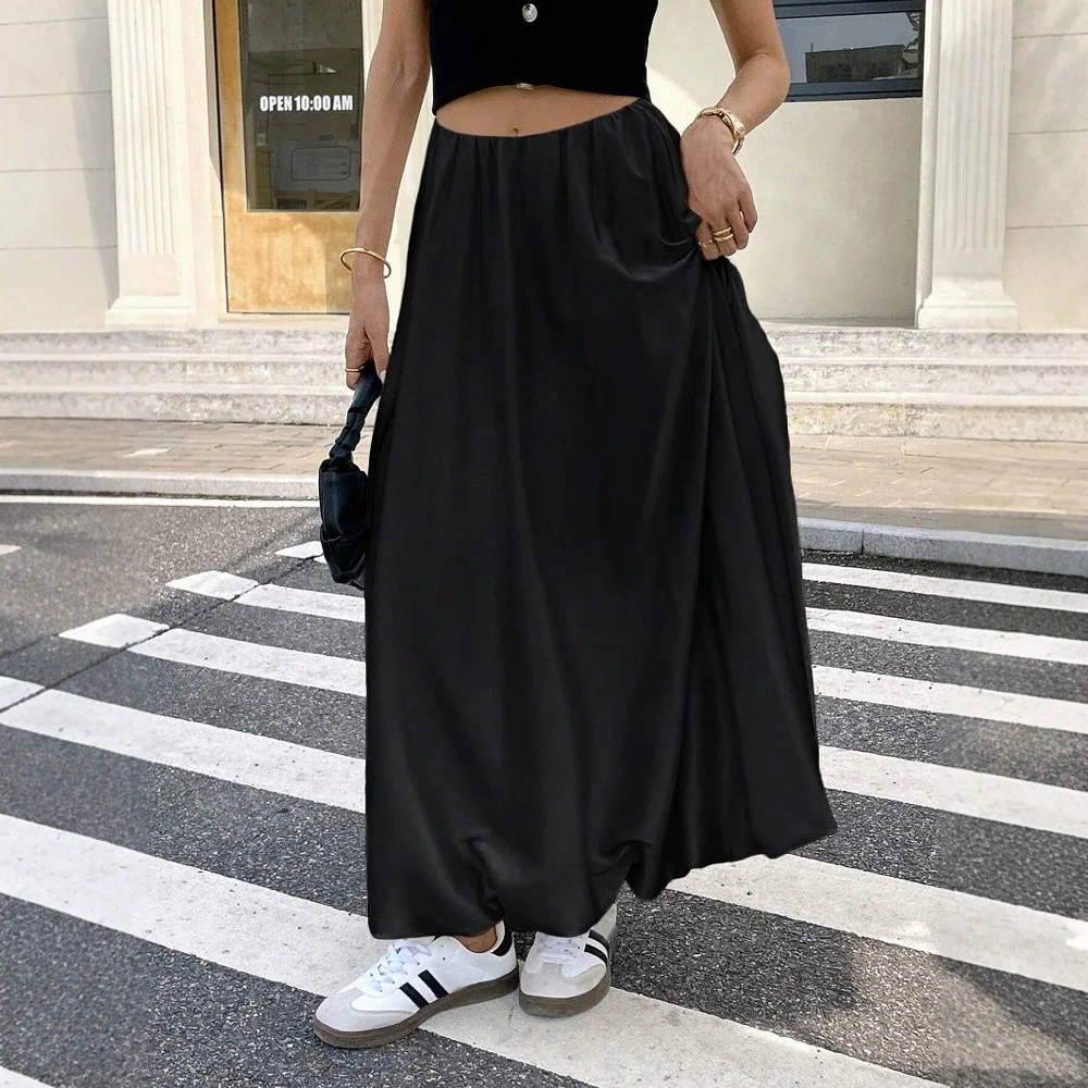 Gonne Estate elegante moda coreana pianura balza intellettuale A-Line maxi gonne da lavoro per le donne