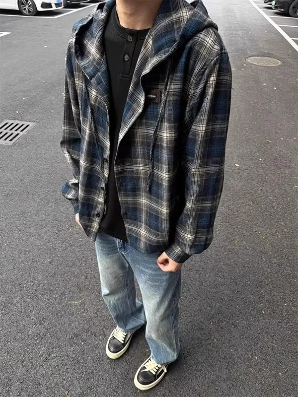 الأمريكية الرجعية منقوشة مقنعين irt الرجال ربيع الخريف العصرية فضفاضة عادية تنوعا زوجين يهتف معطف طويل Sve