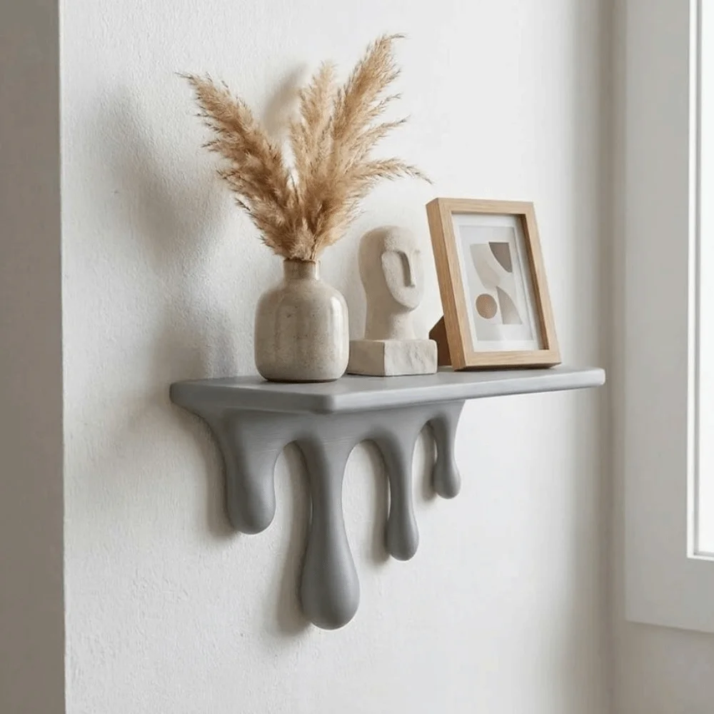 3D Printed Drip Floating Shelf Wall-Mounted Stable Melting Wall Shelf Irregular Shape Artistic Wall Storage Rack Living Room
