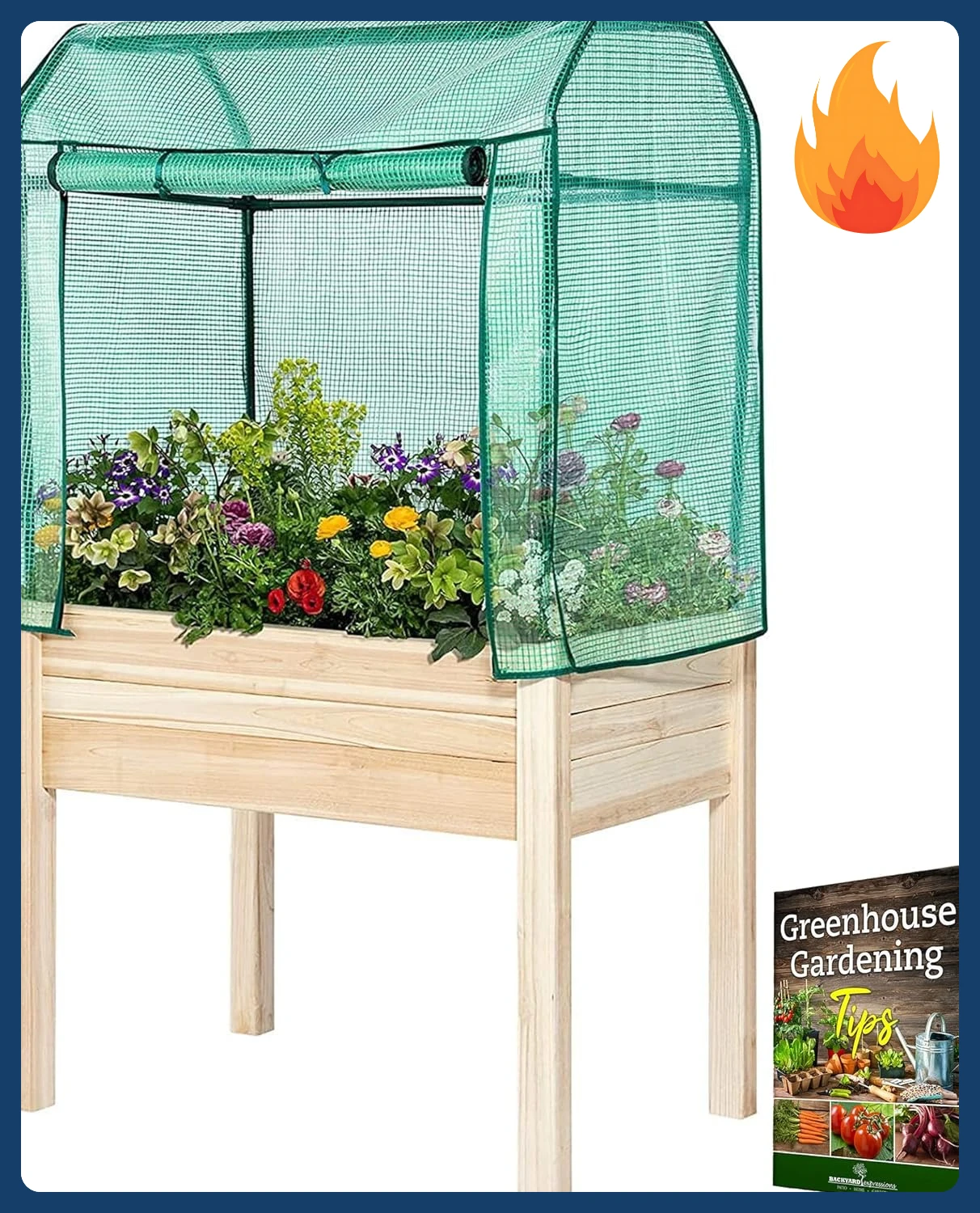 

[New Arrival!]Elevated Wood Gardening Bed with Green House Cover - 36L x24W x 66H - Backyard Expressions