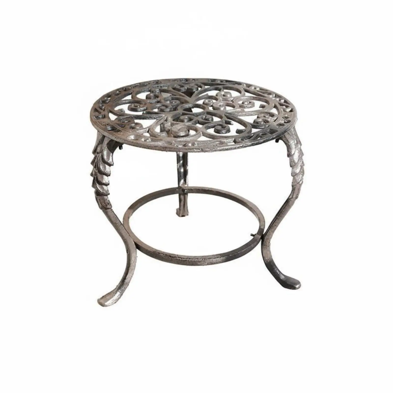 Weather Resistant Cast Iron Plant Stand Decorative Flower Pot Holder Metal Garden Shelf for Outdoor Patio Balcony Use