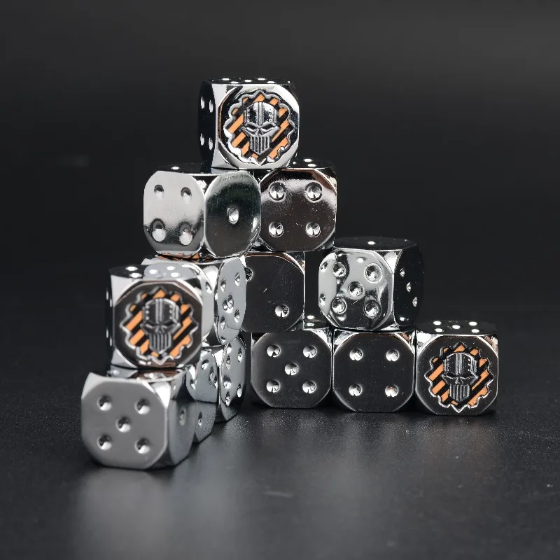 Warhammer 40K Iron Warriors Dice 10/20Pcs 16mm D6 Metal Alloy Silver Yellow Emblem Dice Tabletop Wargame Hobby Accessory