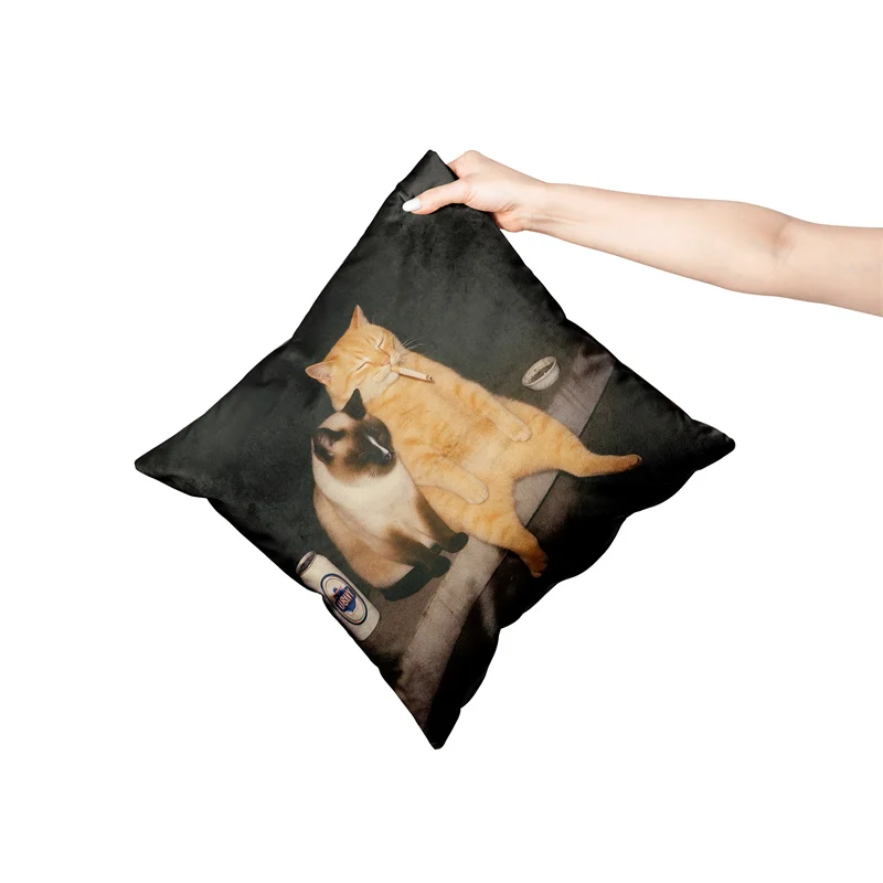 Aertemisi 18'' x 18'' Funny Smoking Cat Meme Cigarette Square Throw Pillow Cushion Covers Cases Pillowcases 45cm x 45cm