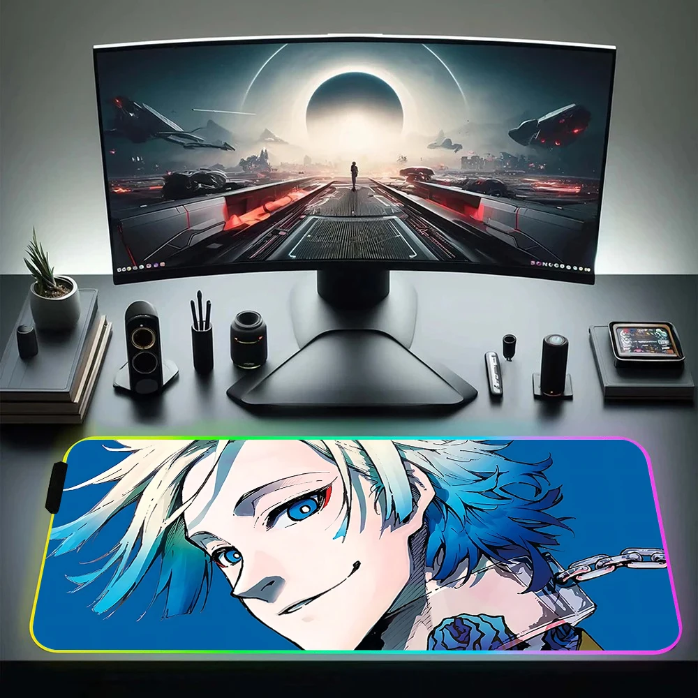 

blue lock RGB Pc Gamer Keyboard Mouse Pad Mousepad LED Glowing Mouse Mats Rubber Gaming Computer Mausepad