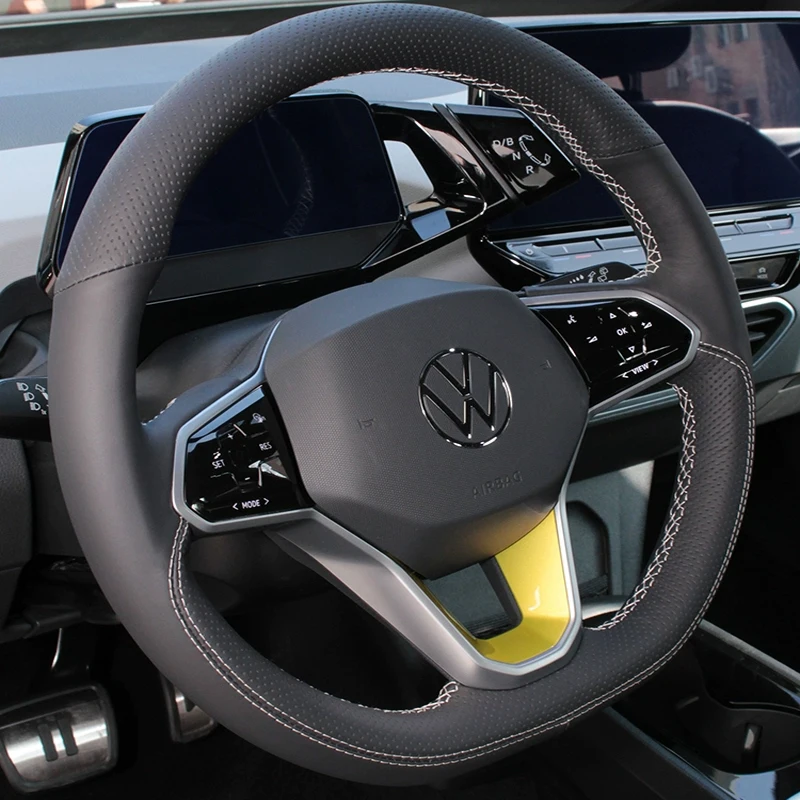 DIY Hand Sewing Steering Wheel Cover for VOLKSWAGEN Id3 Id4 Id4 Crozz ID6 ID4X Car Genuine Leather Interior Accessories