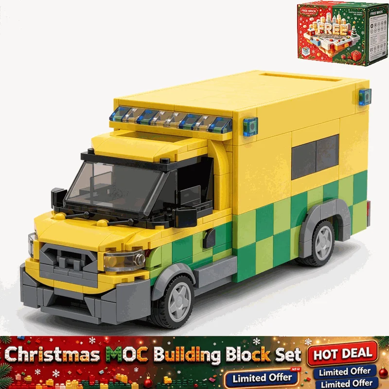 552PCS Emergency Ambulance Van Model Custom Building Blocks Modern Rescue Vehicle DIY Assembly Educational Toy Gift For Adult