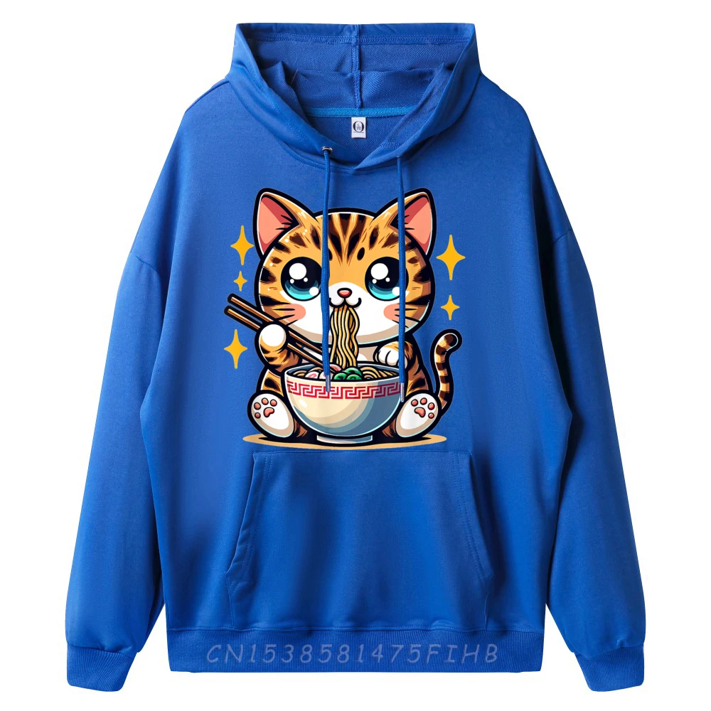 Cute Japanese Kawaii Chibi Bengal Cat Eating Ramen Funny Shirts Mens Hoodies Men Christmas Sweater Long Sleeve