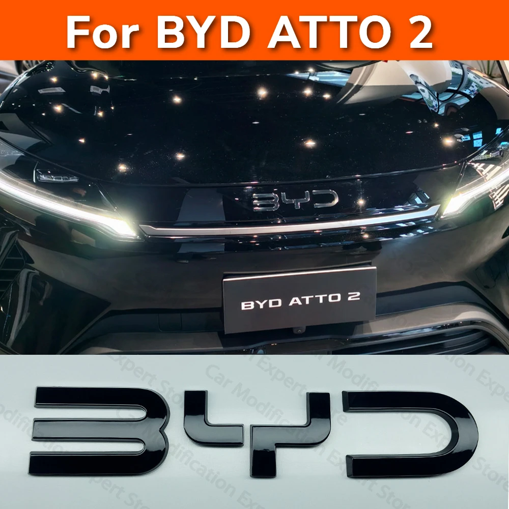 For BYD ATTO 2 Front Rear Emblem Black Badge Letter Full Set Blackout Kit Glossy Black