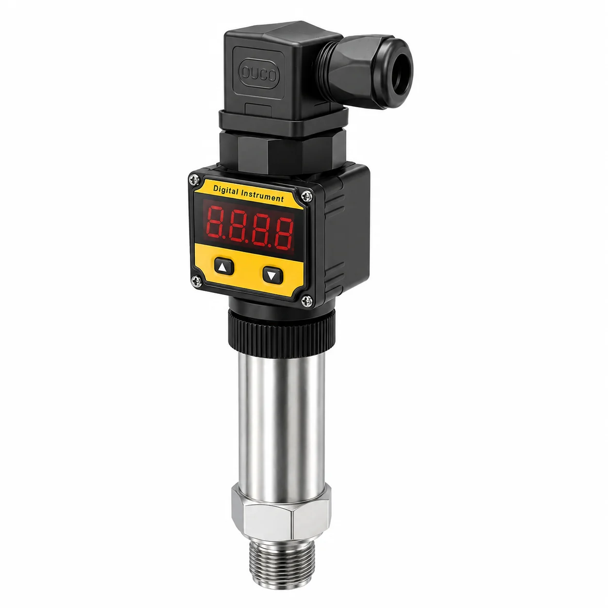Digital Display Liquid Pressure Transmitter IP67 4-20mA Output 24VDC Power Supply LED Stainless Steel Housing
