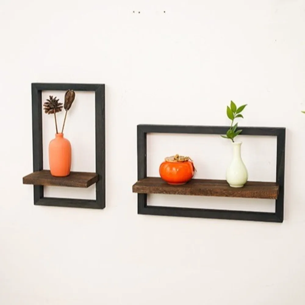 Wooden Wall Plant Shelf Vintage Strong Load-bearing Indoor Plant Stand Rustic Style Square Plant