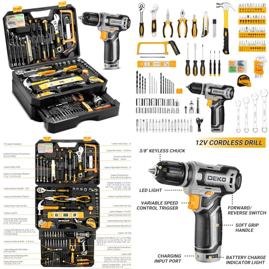 

Tool Kit Box Drill Set：Home Mechanic Toolbox with 12V Power Cordless Drill Hand Repair Tools Sets Combo Kits Storage Organizer Drawer Case for Men