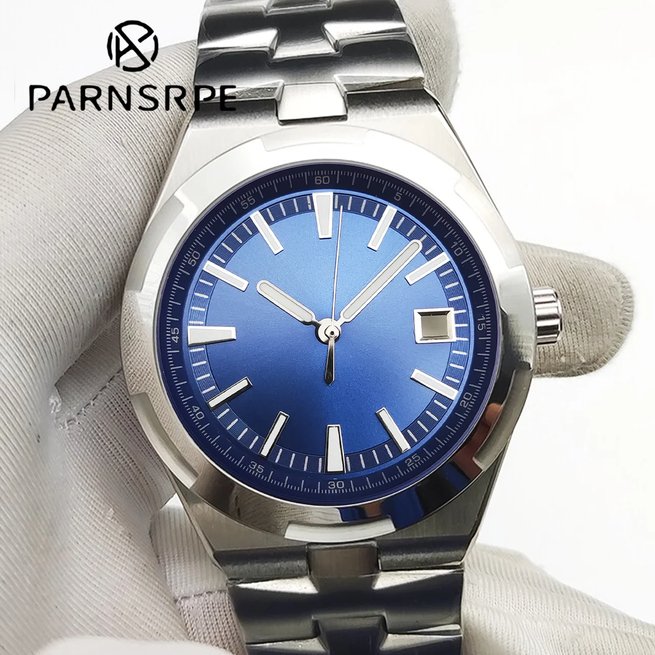 

41mm silver NH35 stainless steel case kit Sapphire glass. Suitable for NH35/36.4R movement. Deeply waterproof watch accessories.