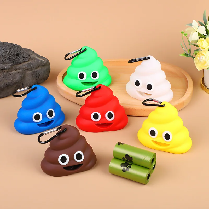 creative poop shaped pet poop waste bag dispenser portable pet bin bag holder with clip pet dog leash outdoor walking and travel