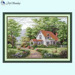 Joy Sunday Cottage Landscape Cross Stitch Kit Aida 14CT 16CT 11CT White Printed Fabric DIY Hand Embroidery Set Home Decor Crafts