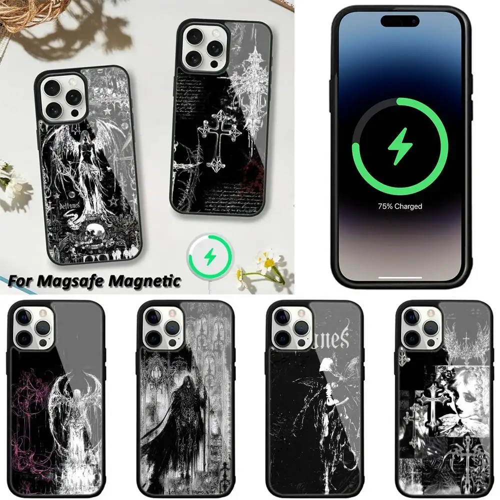 

DARKCORE Black Angel Death demon Phone Case For iPhone 16,15,14,13,12,11,Plus,Pro,Max,Mini Magsafe Magnetic Wireless Charging