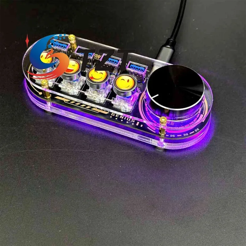 TZT 4-Port USB Hub + 4-Key Keyboard + 1 مقبض مستوى الصوت (إصدار USB3.0 مع أرقام/Emoji/Skull/Black Keycaps) للأقراص الصلبة