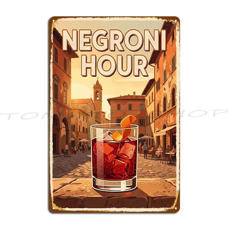 Negroni Hour Vintage Cocktail Metal Plaque Garage Mural Club Party Club Design Tin Sign Poster