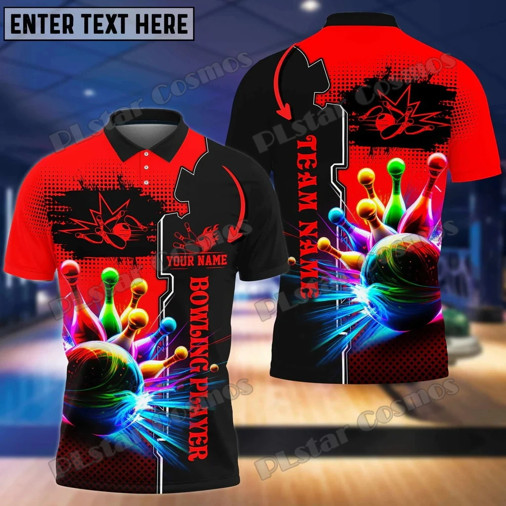 Multicolor Bowling And Pins Premium Customized Name 3D Printed Men's Polo Shirt Summer Street Unisex Casual Polo shirt WK104