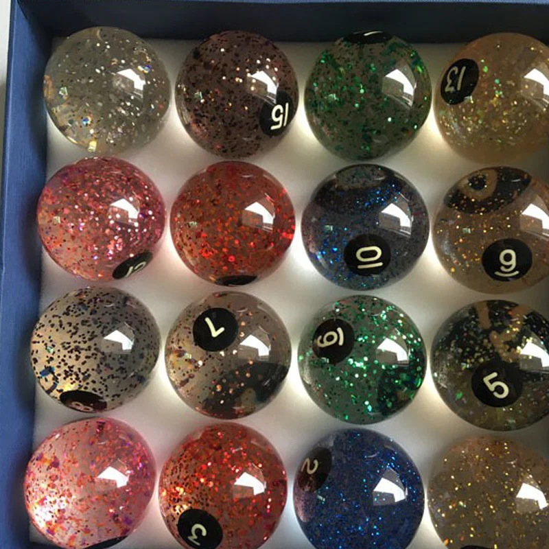 

Original 57.2mm Phenolic Resin Billiards Pool Balls Complete Set of Transparent Glitter Balls for Sports Use