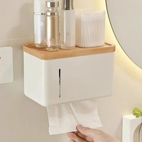 No Punching Waterproof Toilet Paper Holder Waterproof Design Wall Mounted Beech Paper Box Wooden Material with Cover