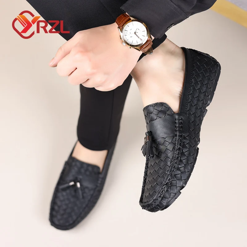 YRZL Luxury Mens Black Loafers Soft Moccasins Slip on Shoes Man High Quality Mens Shoes Casual Comfortable Driving Shoes Men