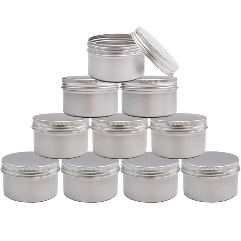 50Pcs 4 Oz 120ml Empty Silver Round Aluminum Tin Screw Top Cans Hair Wax Cosmetic Container Cream Box Makeup Pot Jars Tea