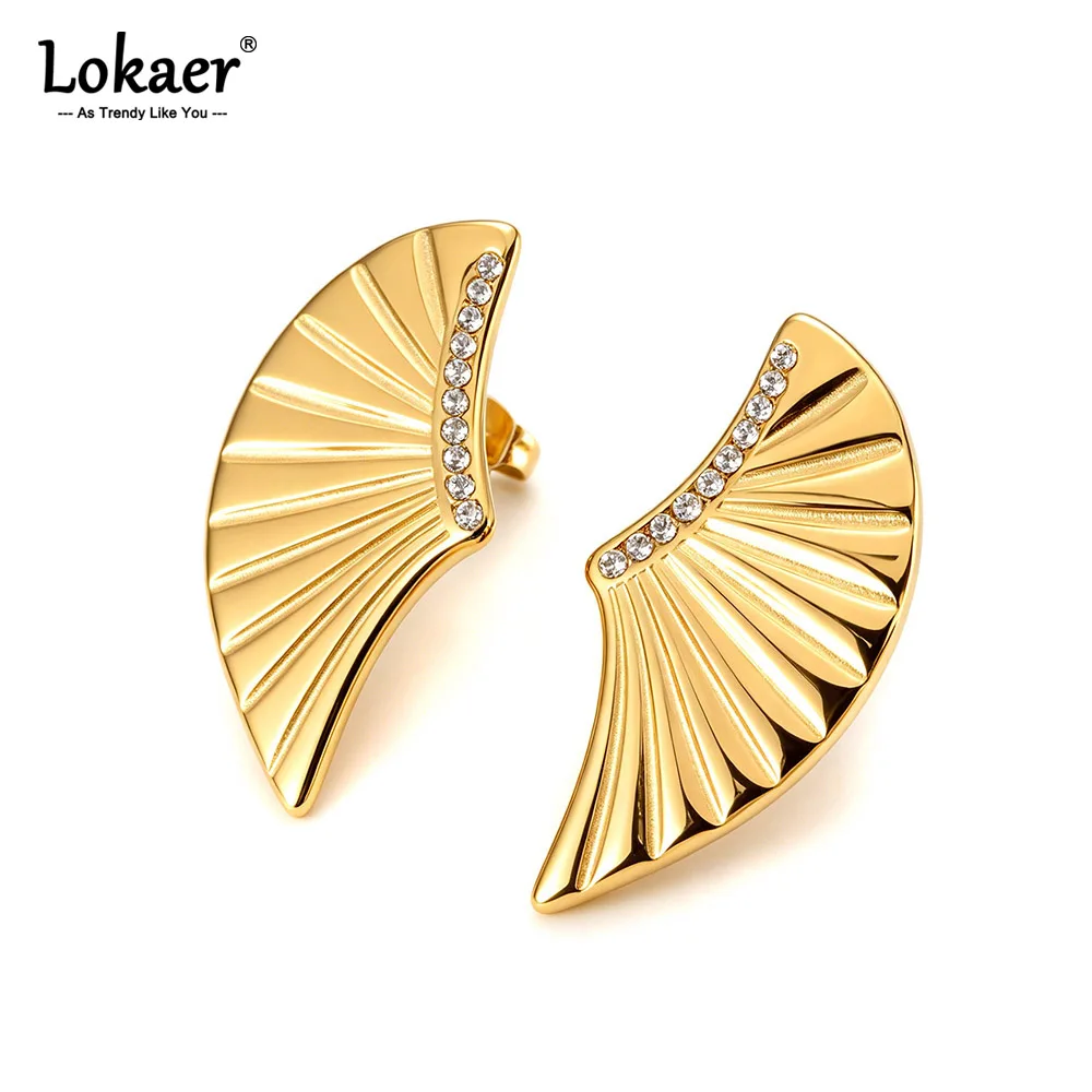 Lokaer Stainless Steel Vintage Geometric Stud Earrings for Women Gold Plated Crystal Earring Fashion Anti-allergy Jewelry E26101