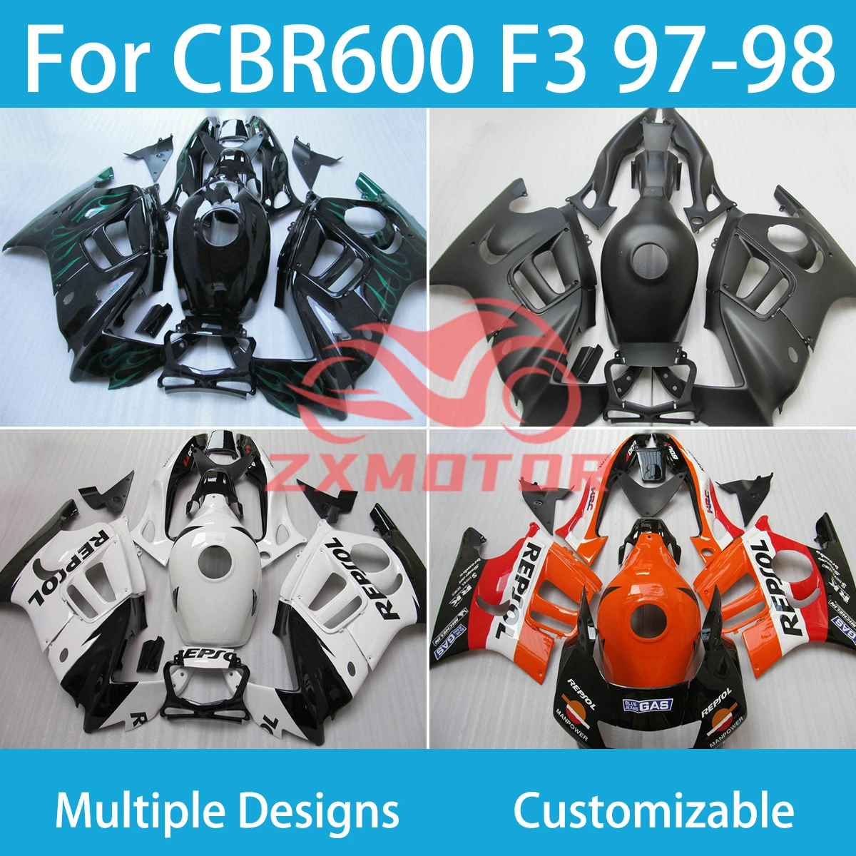 

Комплект обтекателей CBR 600 F3 97 98, для Honda CBR600 F3 1997 1998, настраиваемые аксессуары для мотоциклов, обтекатели корпуса