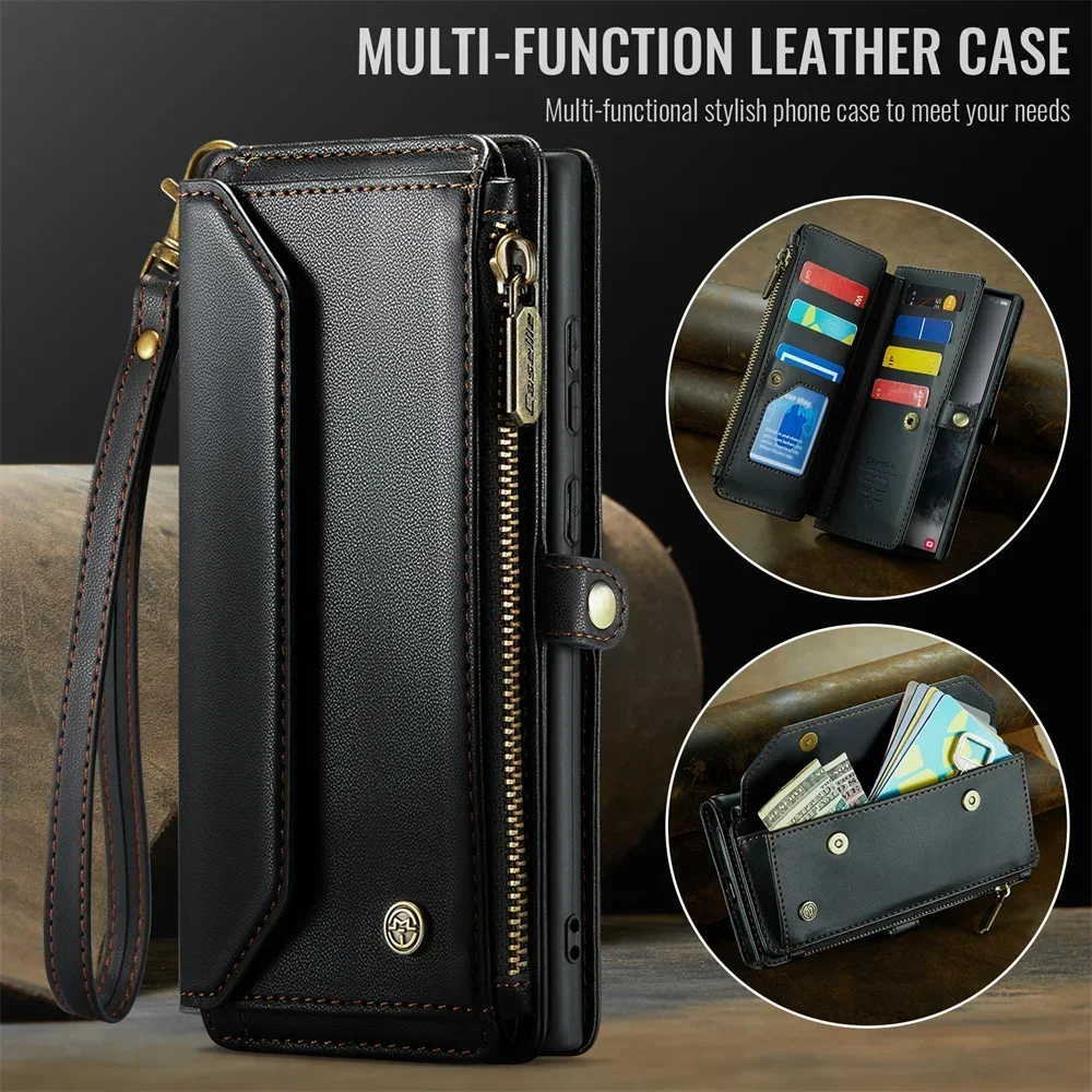 Case For Samsung A72 A71 A57 A56 A17 A24 A53 A23 A51 A37 A36 A35 4G 5G PU Leather Strap Zipper Card Holder Phone Wallet  Case