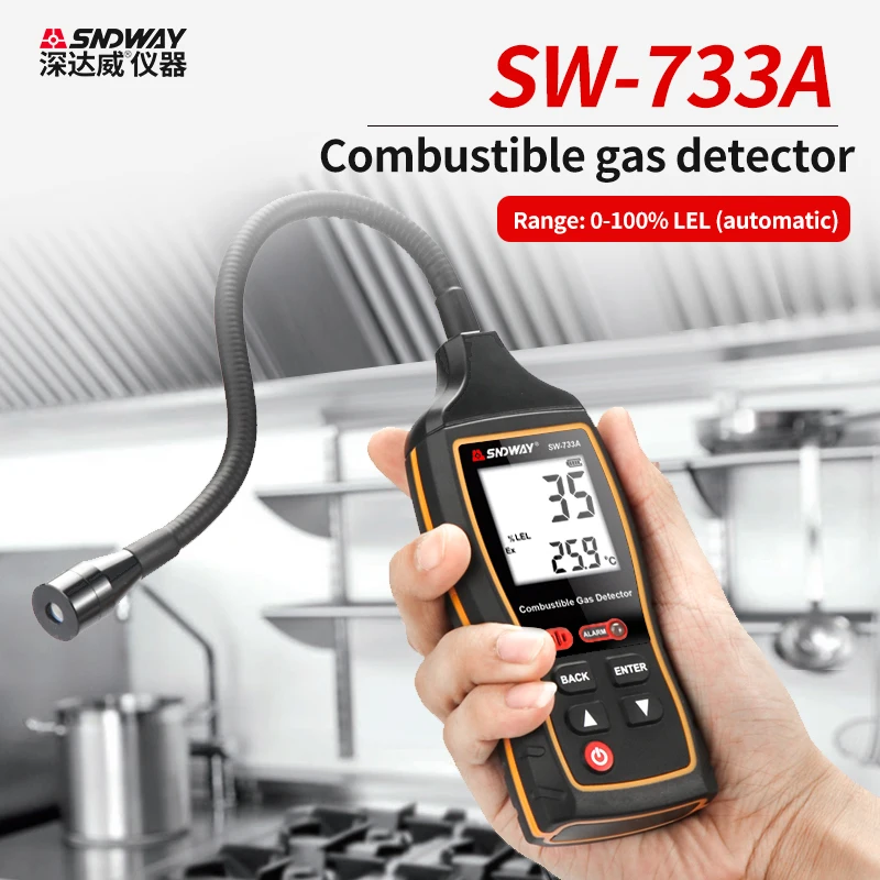 sndway detector de gas combustivel propano co hexano metano vazamento indicador port analisador de gas natural 0100 lel com alarme sw733a 01