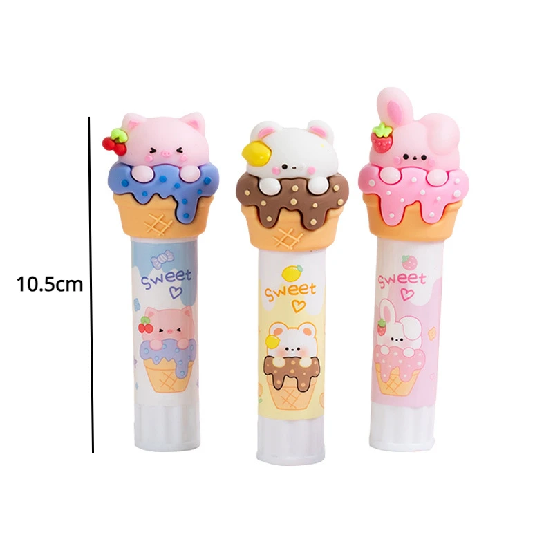 1pcs Cute Ice Cream Creative Solid Gel Shape Silicone Head Student Glue Stick PVA Upgraded High Viscosity