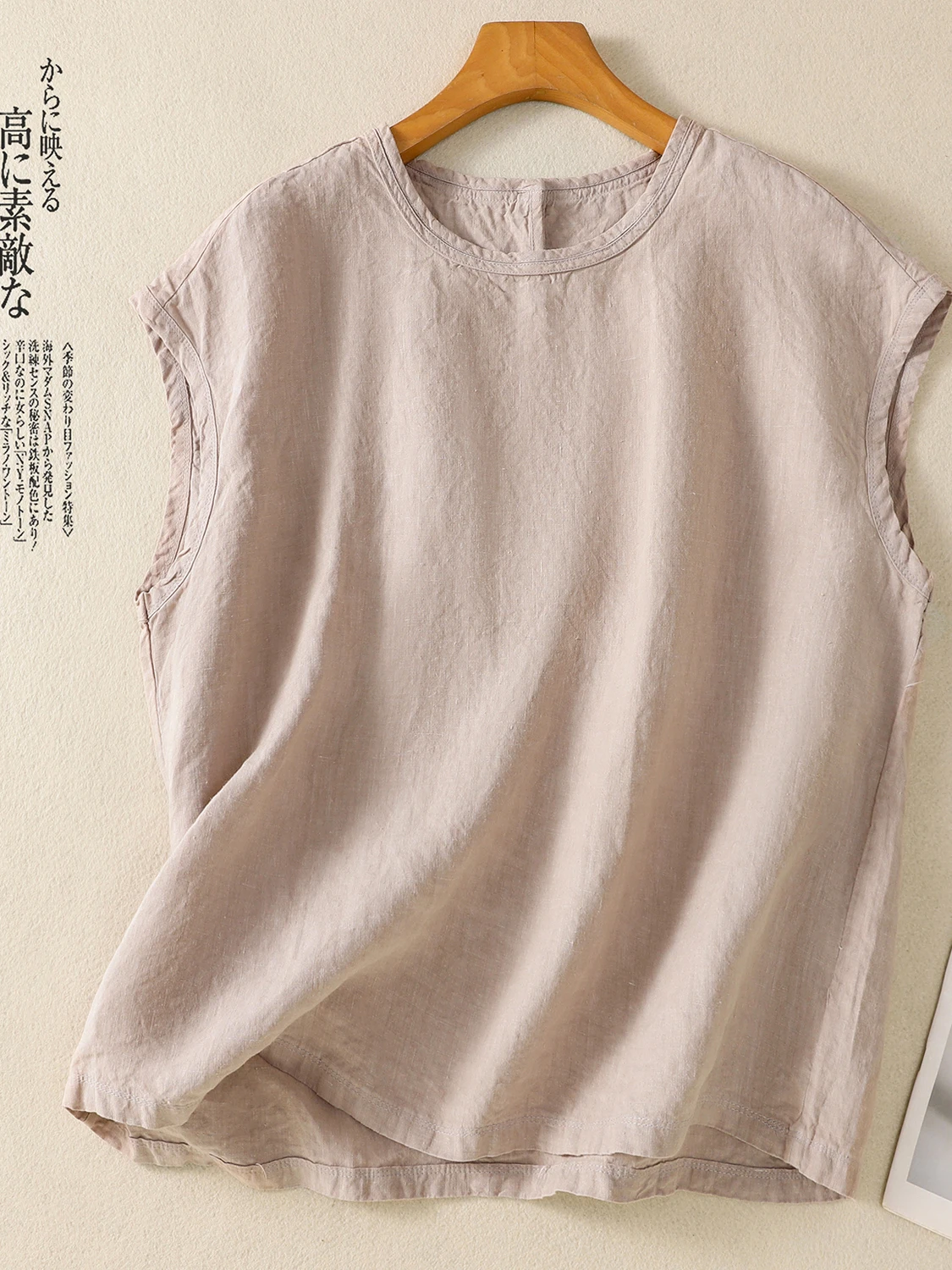

Summer 2025 New Cotton Linen Retro Overhead ort Sve Loose Casual Pure Color Versatile Artistic Vest Top Women's irt