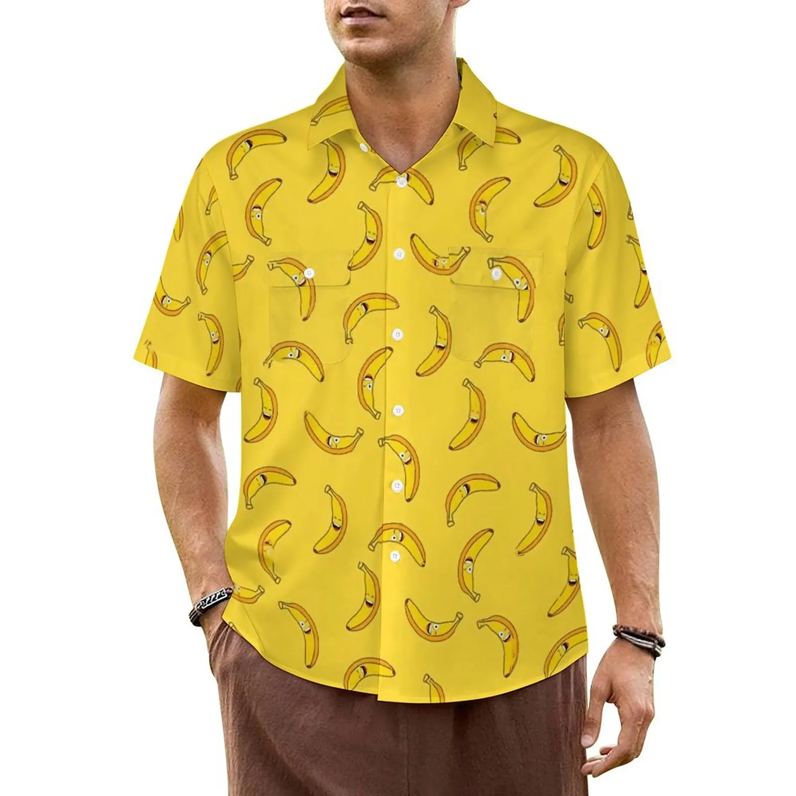 Hawaiian Shirt Beach Banana Laugh Blouses Abstract Fruit Elegant Casual Shirts Man Short-Sleeve Y2K Funny Plus Size Top