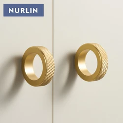Nurlin Solid Brass Diamond-cut Cross Knurled Circular Ring Cabinet Wardrobe Knobs Furniture Drawer Finger Ring Handle Knurling
