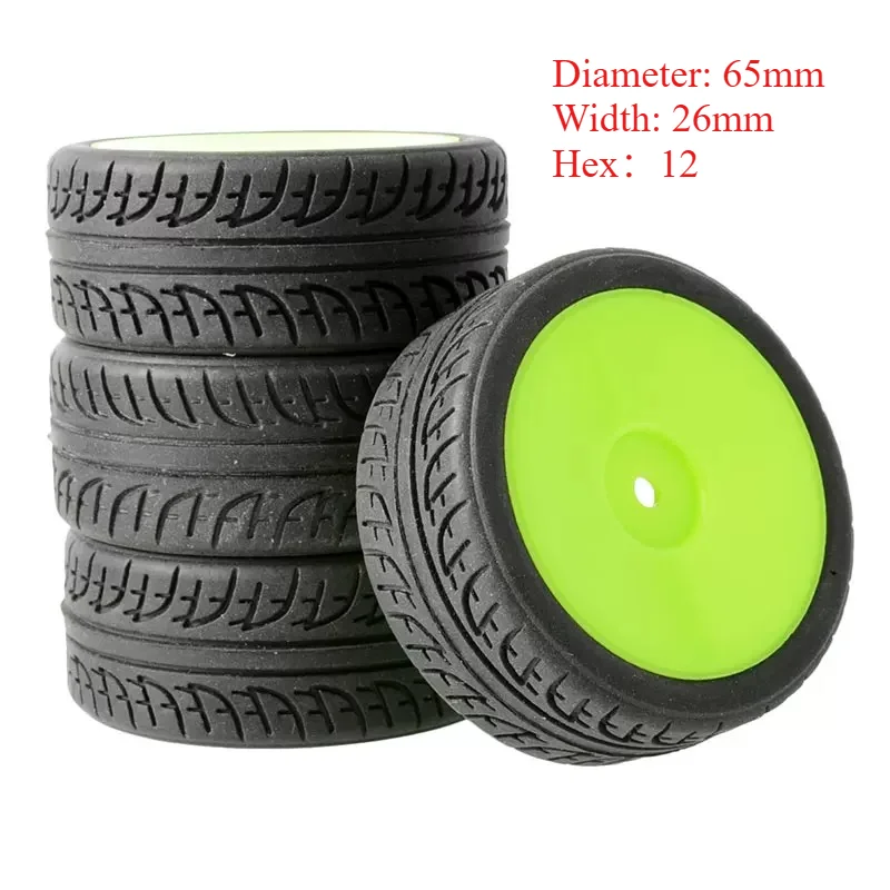 4pcs 65mm 1/10 1/12 1/14 flat tires touring car road racing street tires strong grip 94123 HSP 94122 cherry blossom D3 D4 6087