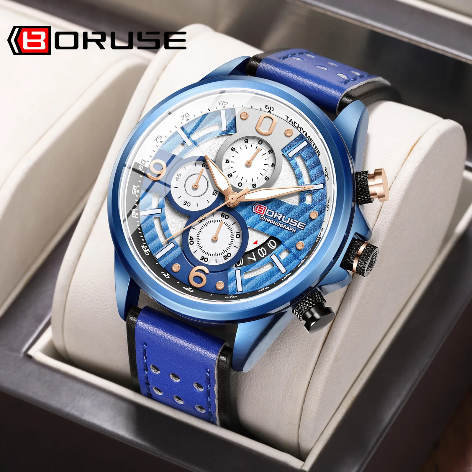 

BORUSE Business Leather Mens Quartz Watches Luxury Luminous Watch For Men Wristwatch