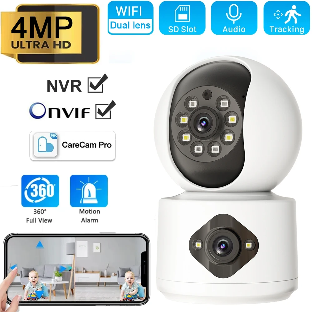 

4MP Dual Lens WiFi Camera Dual Screen Auto Tracking Ai Human Detection Indoor Home secuiryt CCTV Video Surveillance Baby Monitor