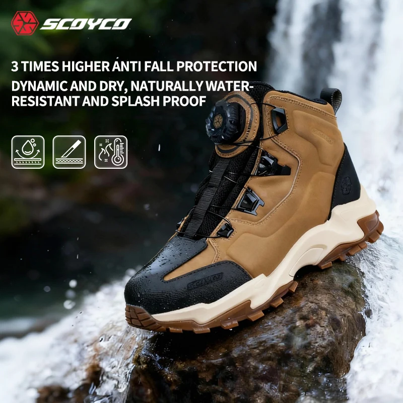 SCOYCO Motorcycle Boot Men Microfiber Leather Waterproof Motocross Shoes Outdoor Mountain Anti-slip Off-road Biker Short Boots