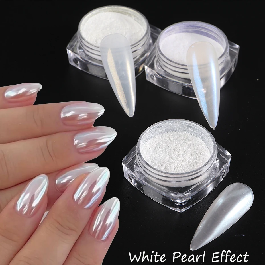 3pcs Pearl Effect ผงเล็บกระจก Aurora Chrome Mermaid Nails Art Powder Rainbow AB Magic Mirror Pearl Shell Powder อุปกรณ์