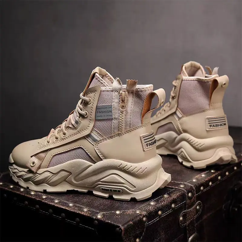 Men's boots 2025 autumn high top British style retro workwear boots thick soled waterproof outdoor hiking boots