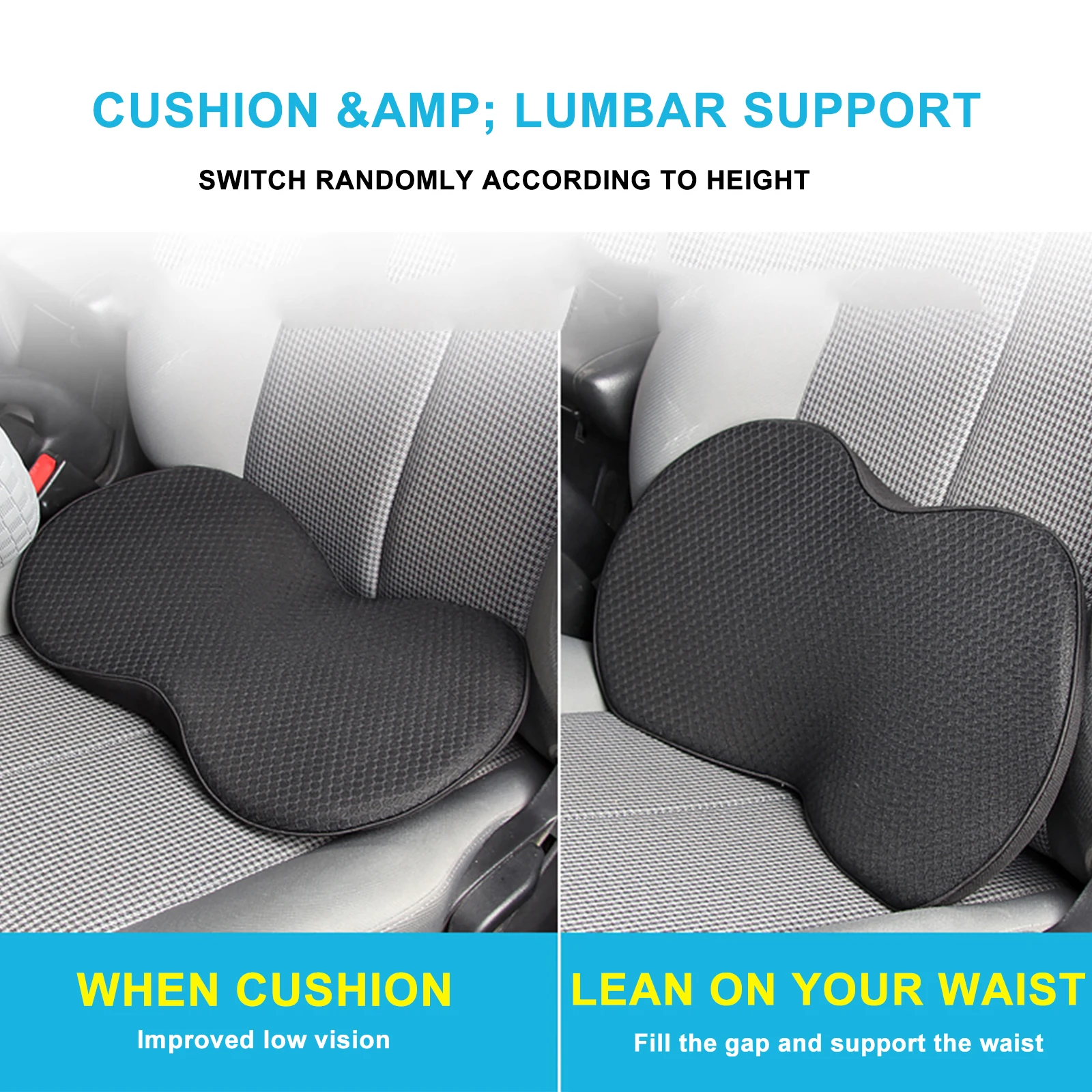 1PCS Car Seat Cushion Memory Foam Car Seat Pad Sciatica Lower Back Pain Relief for Driving Road Trip Essentials for Drivers