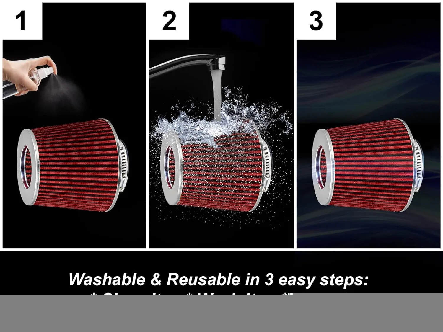 76 مم 3 بوصة مدخل فلتر الهواء الجاف مخروط مدخل الهواء البارد جودة بديلة باللون الأحمر