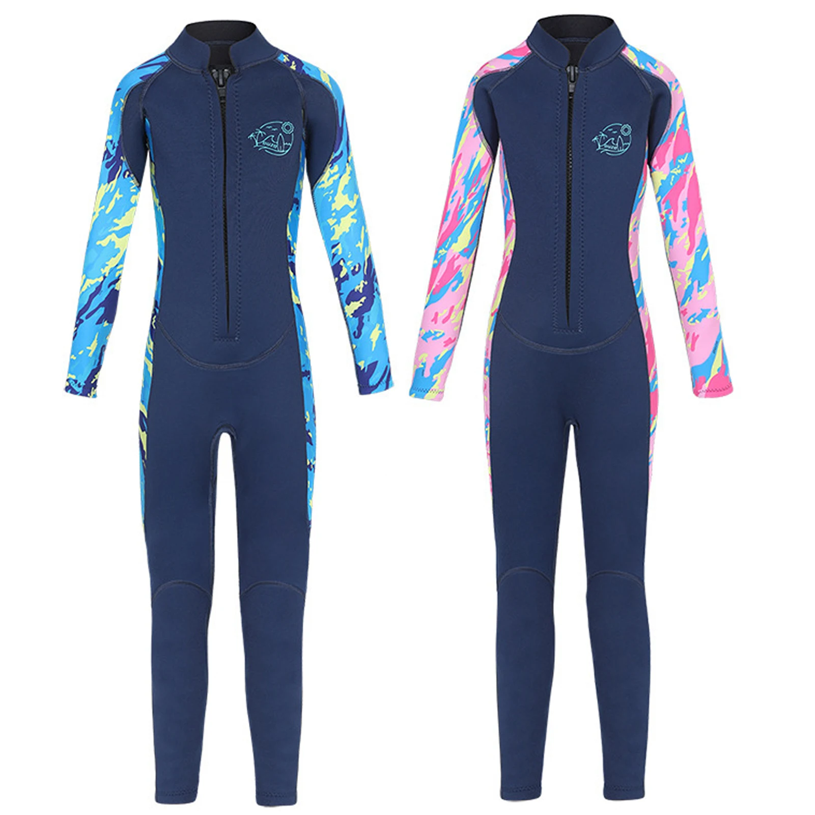 Girls Diving Suits Thick 2.5mm Neoprene Long Sleeve One-Piece Children's Swimming Wear Jellyfish Jumpsuits Camouflage Wet Suits