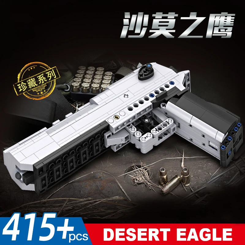 

415pcs Desert Eagle Style Building Blocks Pistol, Spring-Powered Launching Model Kit, Collectible DIY Assembly Toy for Kids Gift