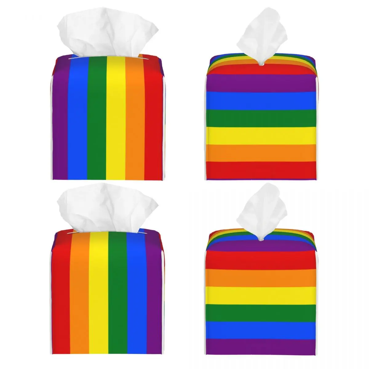 Custom Gay Pride LGBT Rainbow Flag Tissue Box Cover Square PU Leather LGBTQ Lesbian Facial Tissue Box Holder for Bathroom Home