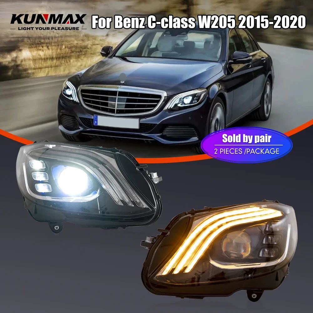 

Pair Of LED Car Headlight Assembly For Benz C-class W205 2015-2020 Front Head Lamp DRL Turning Signal Headlights Plug and Play
