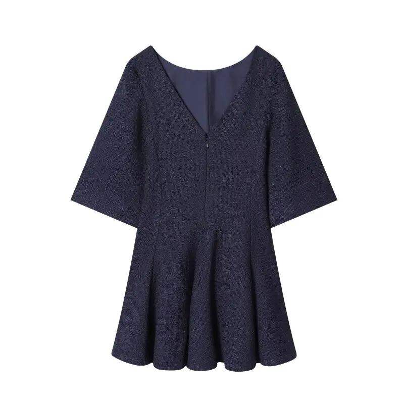 Minivestido de verano de dos tonos de media manga de tela de rizo para mujer, diseño sin espalda, moda fresca, traje para fiesta en la playa y discoteca