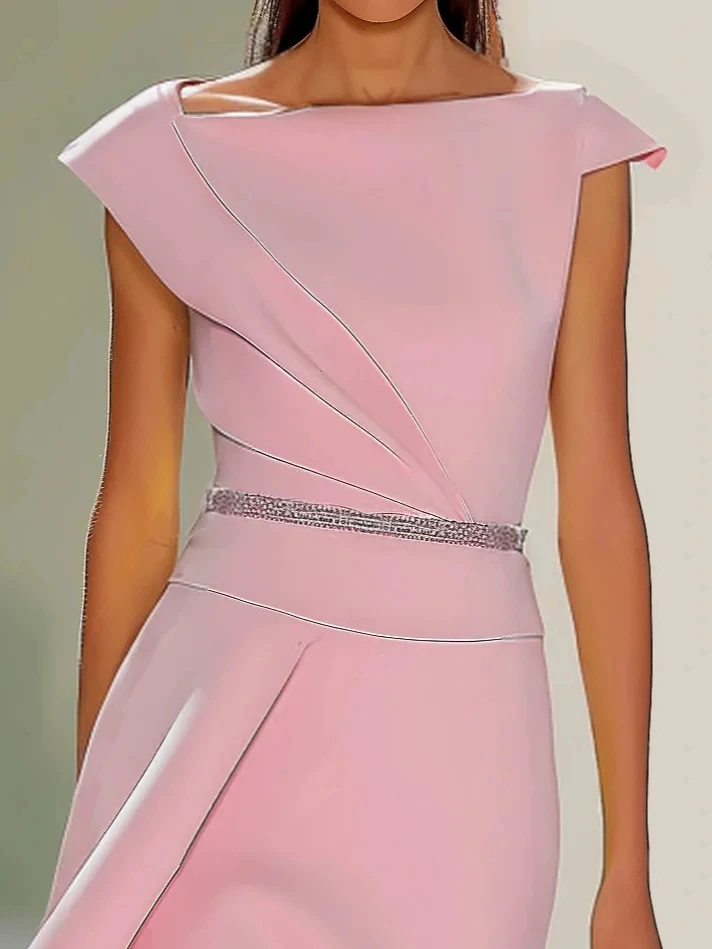 Customized Midi Mother of Birde Dresses 2026 for Women Wedding Boat Neck Pink Evening Dress Straight Column Prom Party Gown view 4